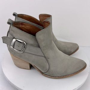 Jeffrey Campbell Womens Jonas Grey Leather Ankle Booties Chunky Block Heel 8.5